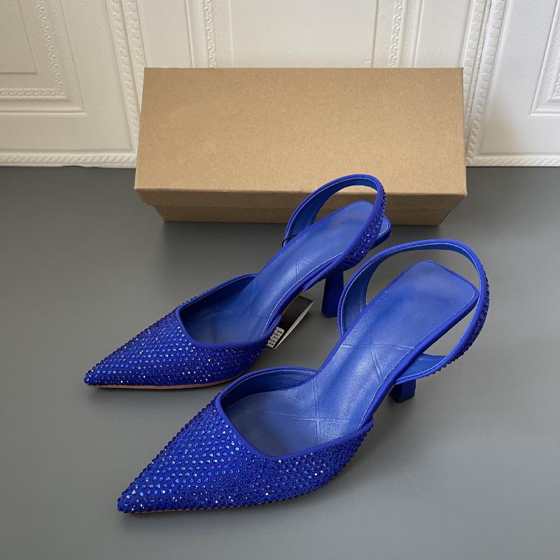 Fashion Pointed Toe Mules High Heels Black Rhinestone Sexy Women Sandals