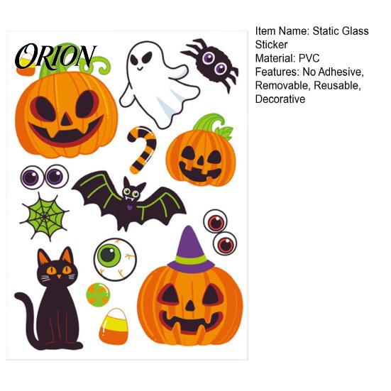 Cling Halloween Decor Cute Static Window Stickers, Pumpkin Ghost Bat Black Cat Glass Decals Decals, No Adhesive Removable Art for Home Storefront