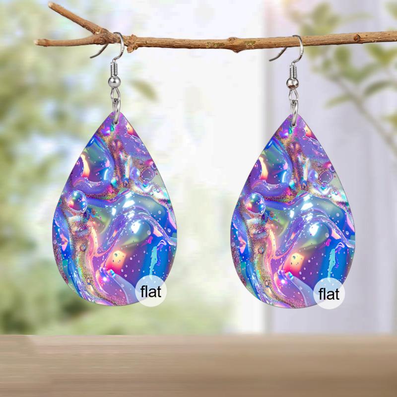 2 Paare/Set Blau Lila Wasserwellen PU Leder Ohrringe für Damen Neuheit Trendige Ohrringe Coole Ohrringe Klassische Wassertropfen Ohrringe