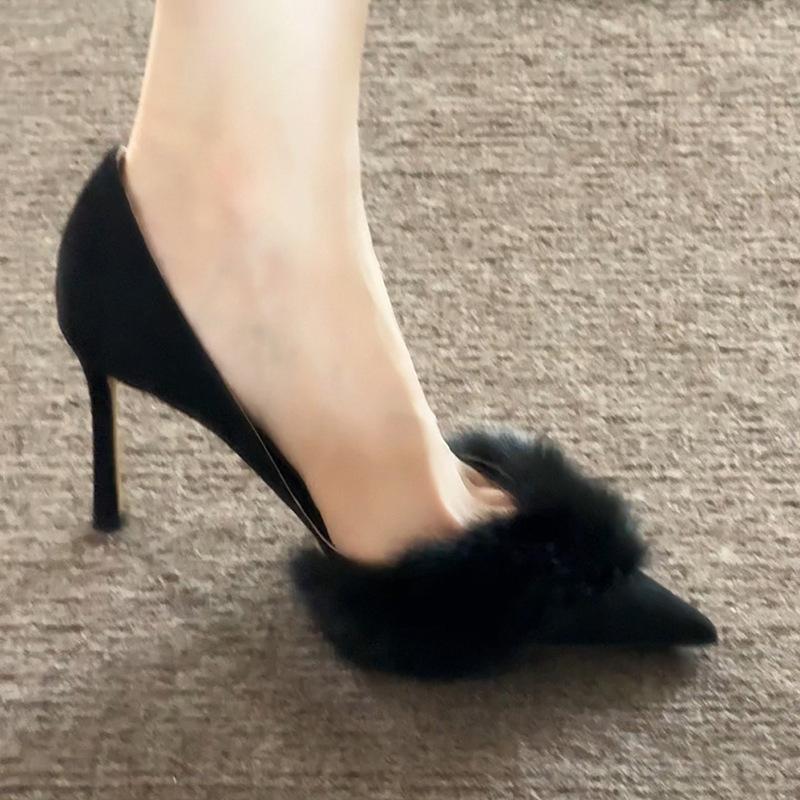 

Осень и зима новинка черные Мао Мао острый носок высокий каблук женские сексуальный темперамент имперская сестра неглубокий вырез шпилька туфли-лодочки 40