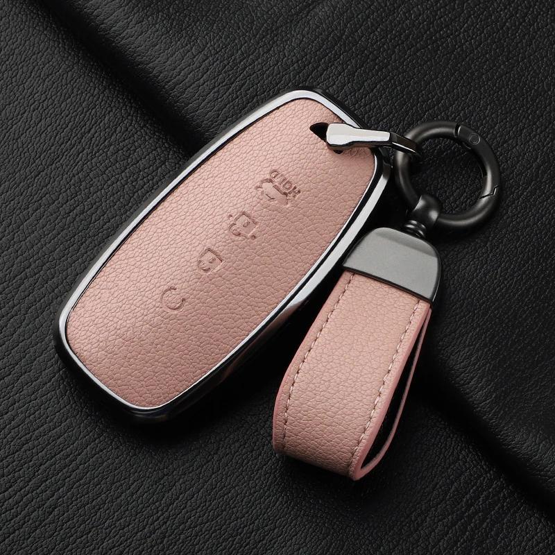 yxkpz10 4 Button Aluminum Alloy Goatskin Car Key Case Cover For Nissan X-trail T33 Qashqai J12 Teana 2022 2023 Car keychain Accessories