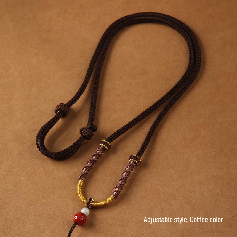 Hand-woven Jade Pendant Lanyard Necklace - Adjustable Unisex Rope