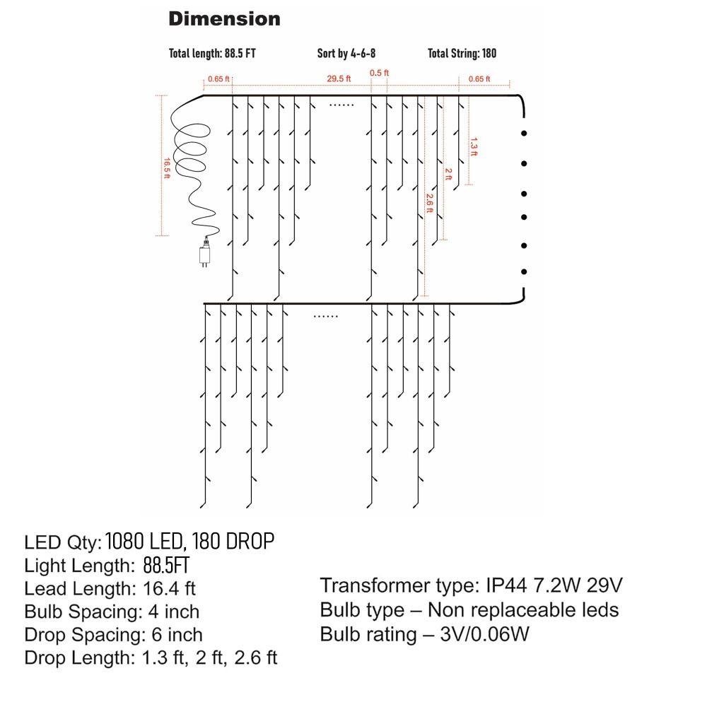 400 LEDs Curtain String Lights Low Voltage Meteor Effect Lamp  Festival Decoration