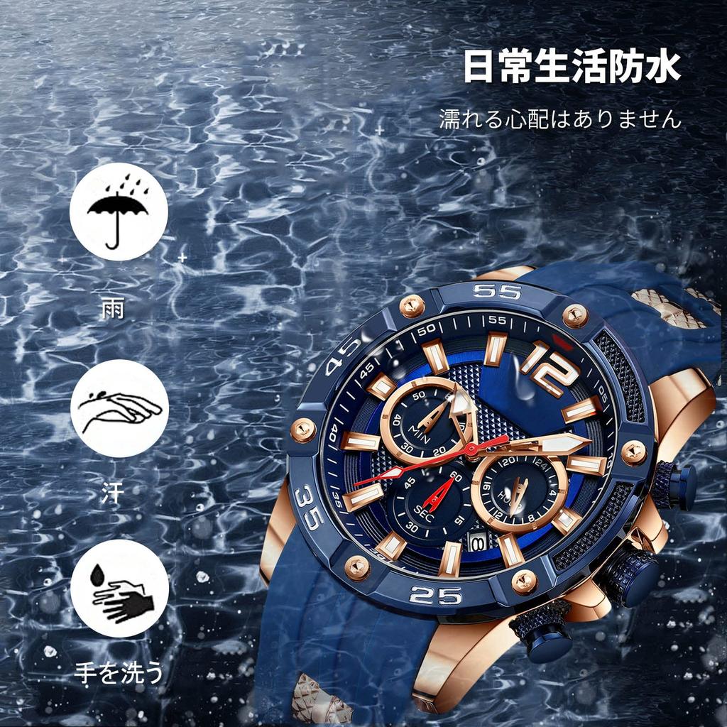 RORIOS Męski Stylowy Chronograf Z Kalendarzem i Wyświetlaczem Daty, Luminescencyjny Wyświetlacz, Wodoodporny, Analogowy Mechanizm Kwarcowy z Wieloma Wskazówkami, Popularny dla