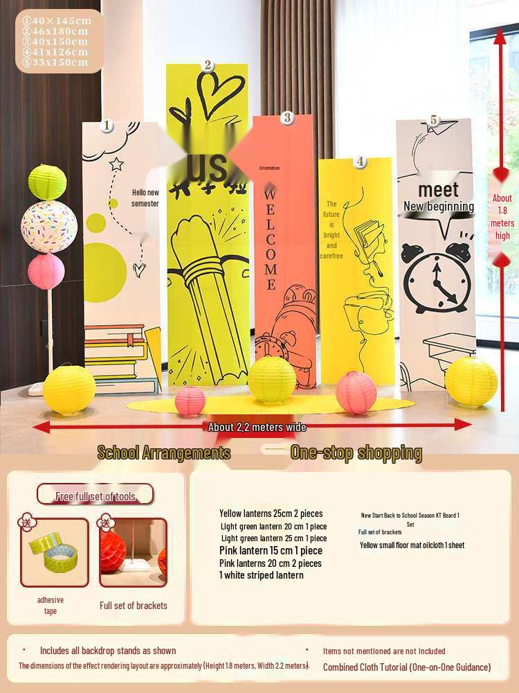 2025 School Opening Ceremony Decoration: Welcoming New Students with Kindergarten & Primary Atmosphere Background, Balloons, and KT Board