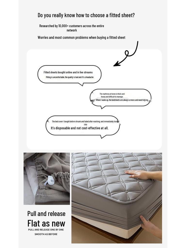 Class A Quilted Cotton Mattress Protector - Thick, Soft, Breathable, Dustproof, Non-Slip Full Cover