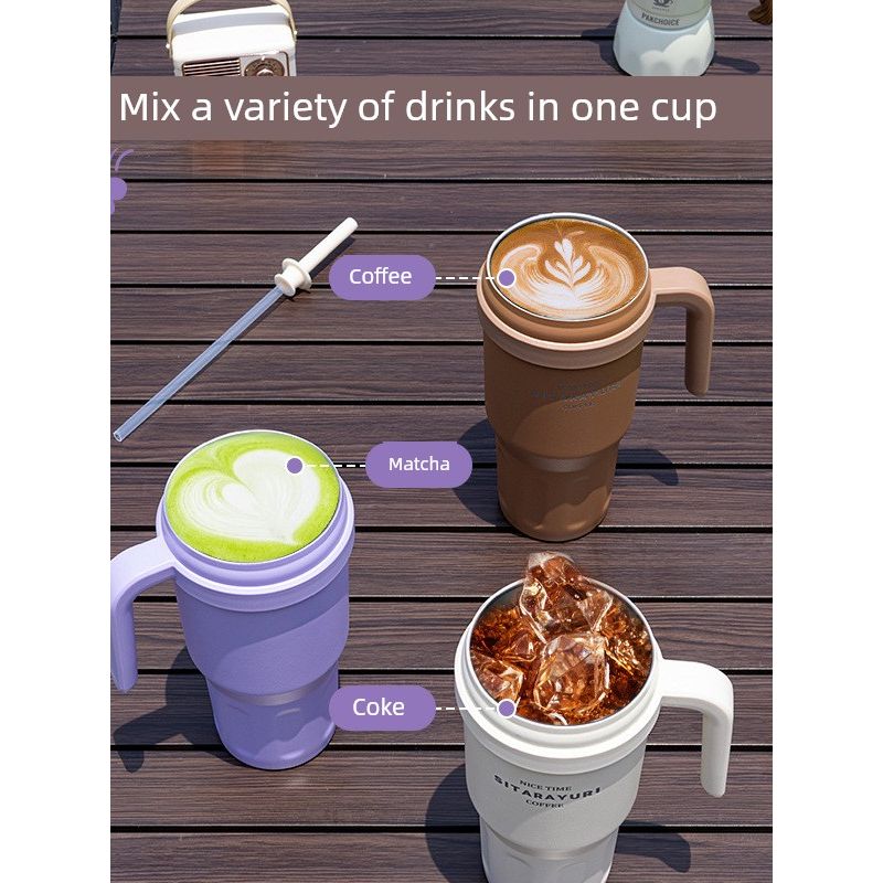 Large-Capacity Thermos Cup for Women, Good-Looking Ice Cup, Portable Car Coffee Cup, Outdoor Sports Water Bottle, Tea Cup