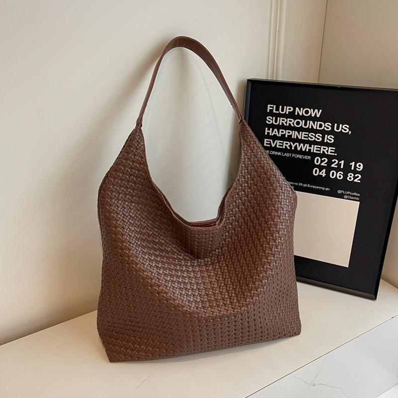 Pu Large Capacity Woven Tote Bag For Women With Solid Color For Daily Commuting And Casual Use