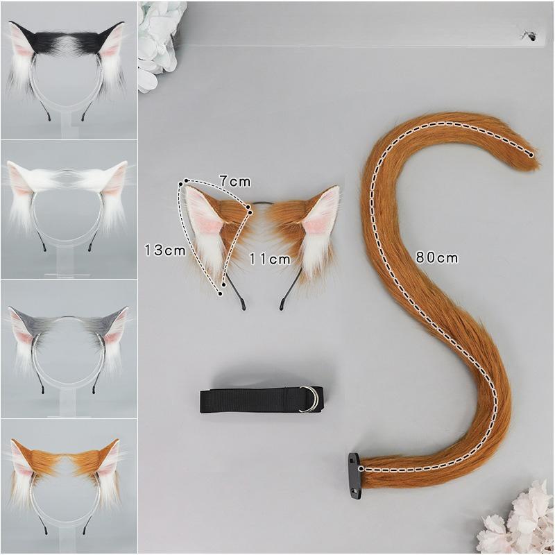 Handmade Plush Cat Ear Headband & Tail Set - Realistic Cosplay Props for Anime Conventions