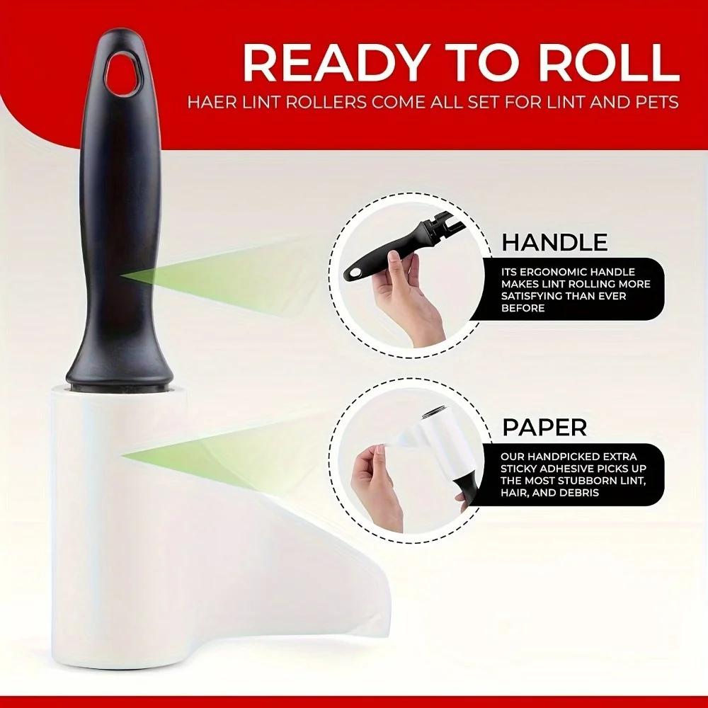 Reusable Lint Roller for Pet Hair - Sticky Adhesive Dust Remover for Furniture Clothes, Household Cleaning Tool with Handle (120