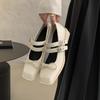Retro Square Head Shallow Mouth Single Shoes Women's 2025 New Small Leather Shoes Women's Thick Heel Mary Jane Shoes