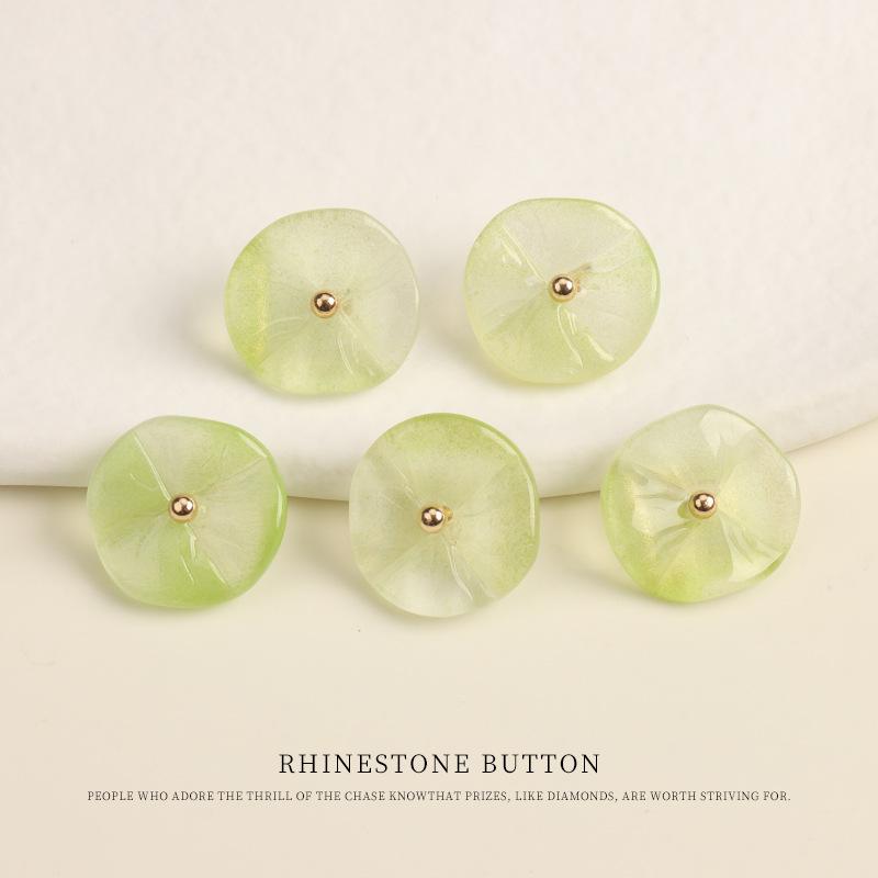 

5pcs Gradual Change Color Irregular Lotus Leaf Flower Imitation Jade Button Cheongsam Hanfu Shirt Cardigan Decorative Buttons 15Mm emerald green + gold