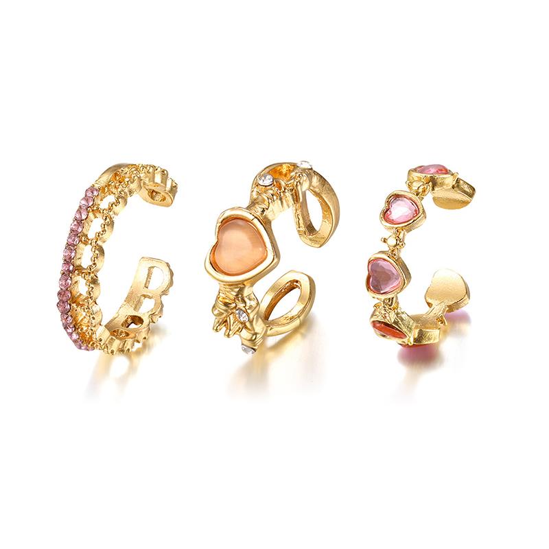 Vintage Y2K Pink Heart Zircon Bowknot Ring For Women Boho Kpop Sweet Girls Open Finger Rings Party Gift Jewelry