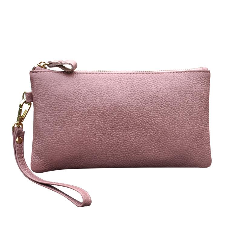 Simple Style High Capacity Womens Genuine Leather Phone Holder Long Purse Zipper Clutches HandBag with Wrist Strap