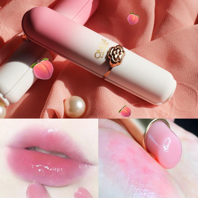OMGA Burrocacao Gel Color-Cambiante Idratante - Pesca Lipstick Impermeabile Adattabile alla Temperatura