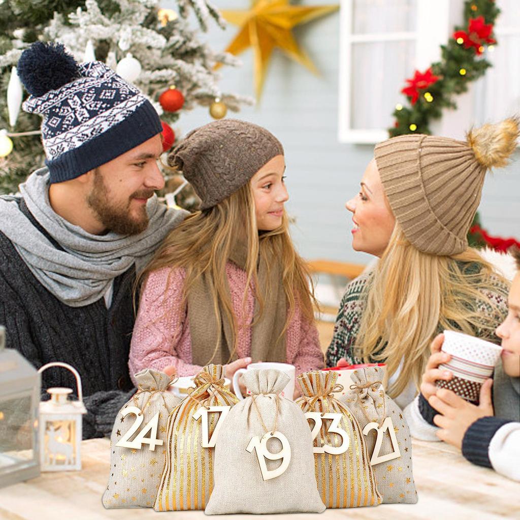 24pcs Advent Calendar gift Bags Candy Bag Winter Christmas With Numbers Bags Christmas Decorations gift for kids party