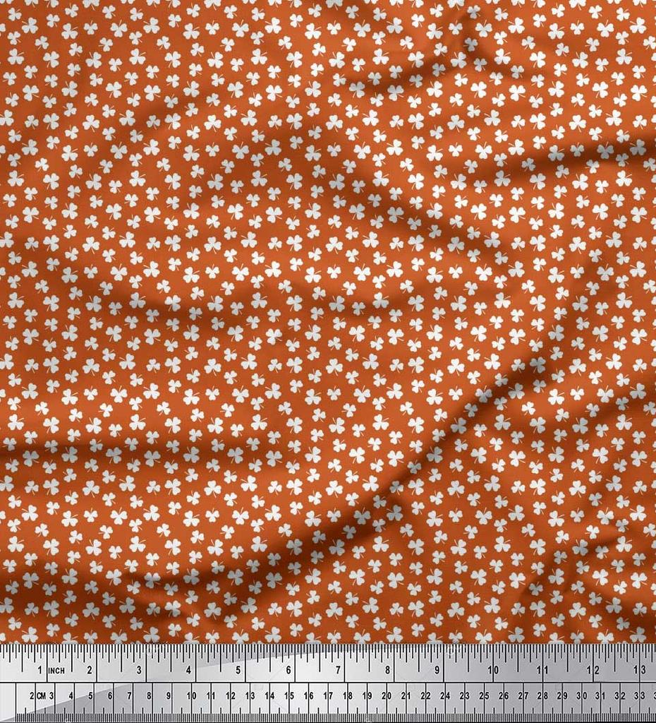 Soimoi Japan Crepe Satin Fabric Clover Leaves Small Print Fabric by Metre 42 Inch
