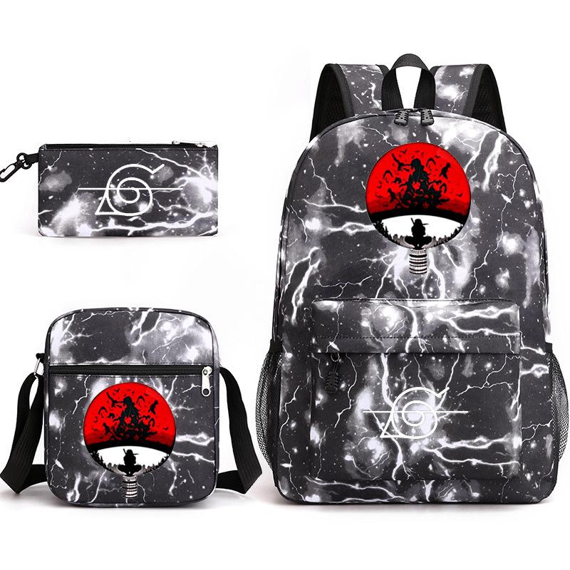 Anime Naruto Starry Sky Teen Student School Bag Three-Piece Set Men'S And Women'S Backpacks Satchel Pencil Bag