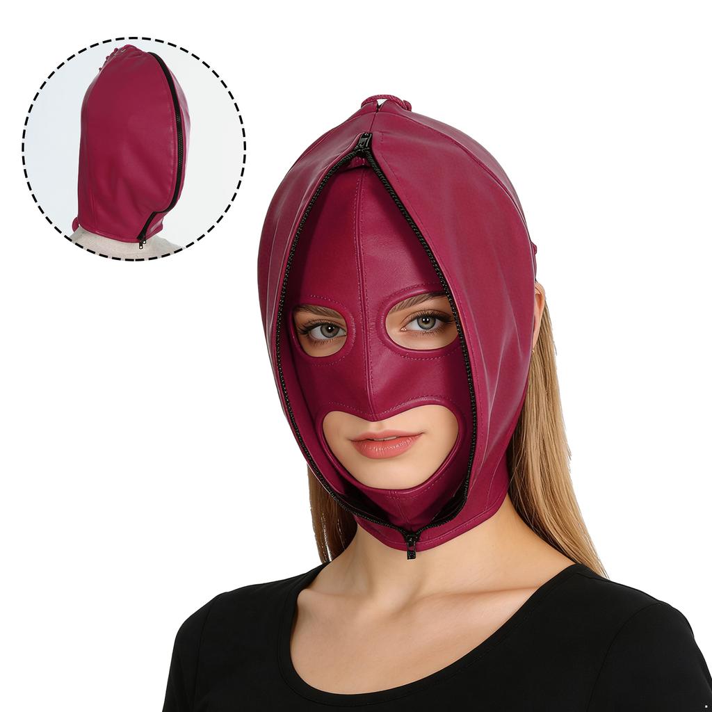 Máscara de Bondage de Cuero Ajustable para Hombres y Mujeres: Sudadera con Cremallera Completa y Capucha con Cierre de Cordones para Cosplay Gótico y Club