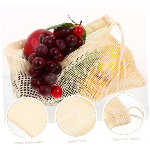 NUOBESTY 6-Piece Drawstring Net Bag, Organic Cotton Mesh Bag, Onion Tote, Cotton Mesh Shopping Drawstring Bag