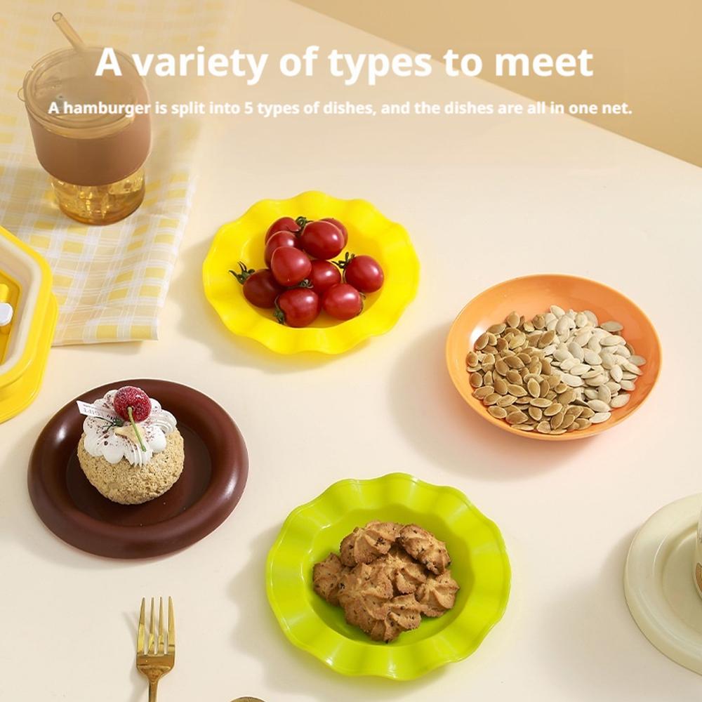 Stackable Hamburger Plate Set Burger 6 Layers Mini Dinner Plate High Value Bone Spit Plate Funny Sauce Container Tableware