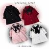Short Detachable Flared Chiffon Pink [XHSUKADO] Women's Open-Shoulder Blouse, Cute, Sleeve, Ribbon, Ruffles, Lace, Sleeves, Fashionable, Lolita,