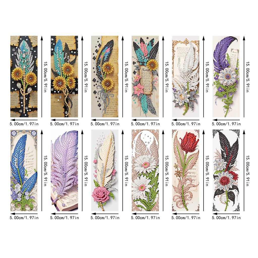 12Pcs Animal Landscape DIY Diamond Bookmark Art Projects Diamond Art Bookmark for DIY Making Beginners Adult Art Craft Supplies