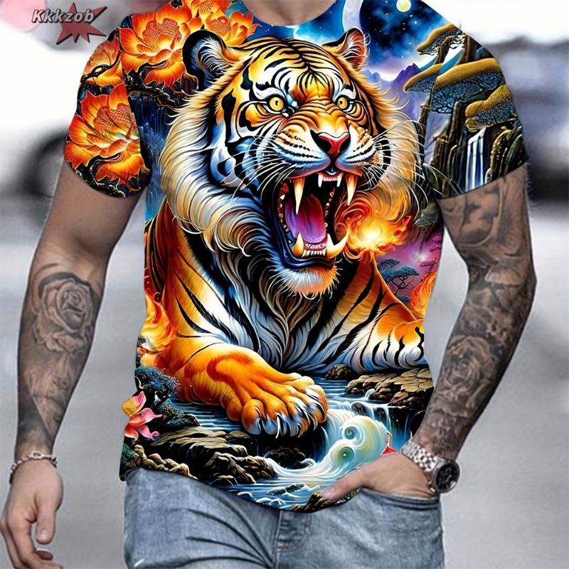 Men's T-Shirt 3D Tiger Print Tees Animal Print Tops Fashion Men Animal Pattern T Shirt Oversized