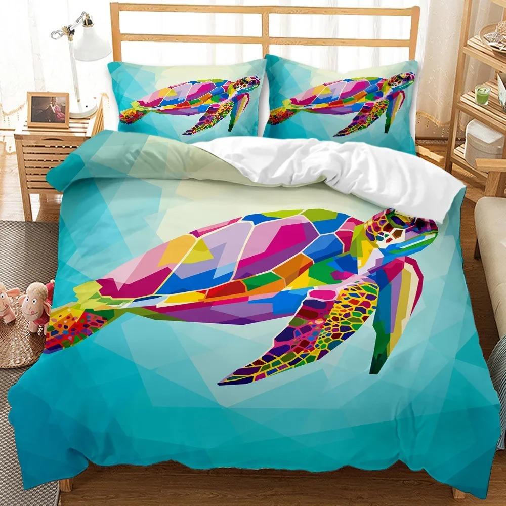 

Trendy Soft King Shark Size for Girl Boys Tropical Marine Life Ocean Fish Sea Turtle Rainbow Color Coral Polyester Quilt Comforter (quilt)-EU Single(135*200cm)3pcs