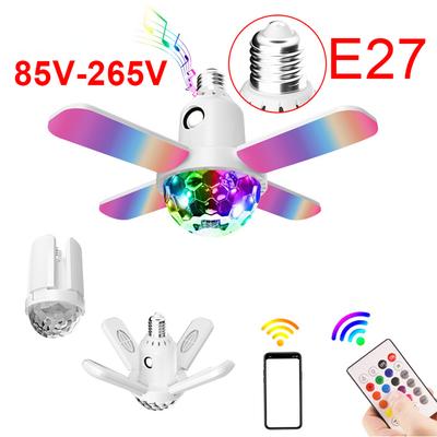 24W LED מנורת מוזיקה בעלת ארבעה עלים בלוטות' צבעוני בקרת סאונד מתקפלת מנורת גוף תקרה מעוות עם שלט
