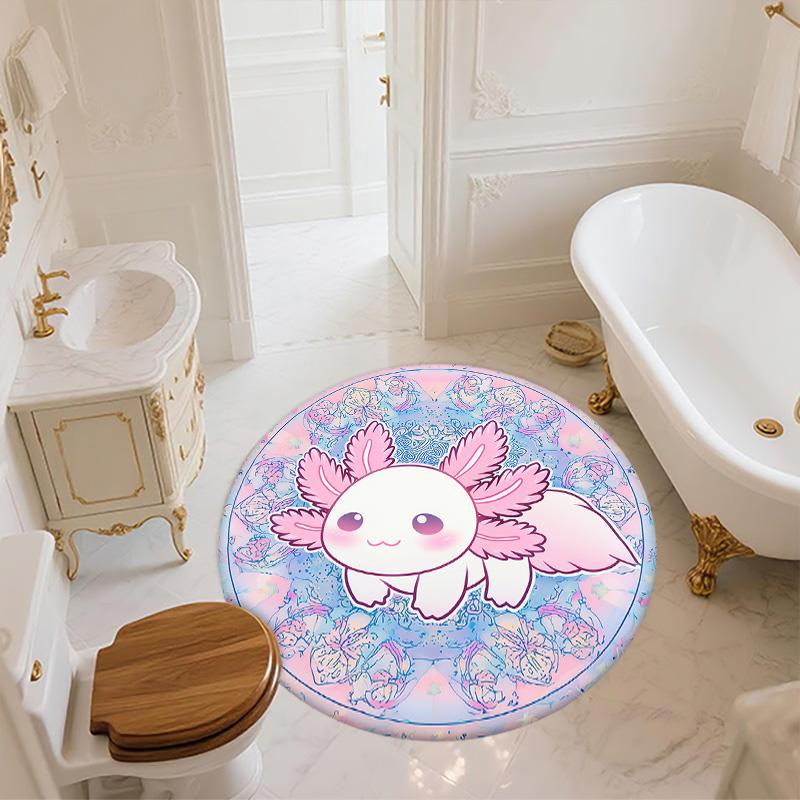 Tappeto Rotondo Axolotl e Camaleonte, Tappeto per Soggiorno Camera da Letto Divano Sala Giochi Decorazione, Tappetino Antiscivolo