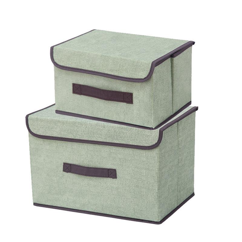 Foldable Dustproof Linen-Style Storage Box with Lid for Clothes and Sundries
