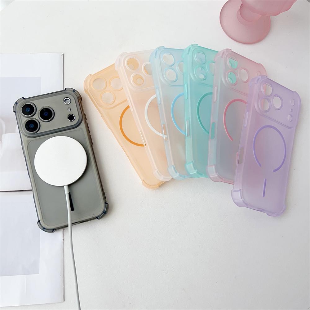 Four Corners Shockproof Translucent Case for For Iphone 17 Air 16 1 Plus 14 13 12 Pro Max Magnetic for  Candy Color Cover