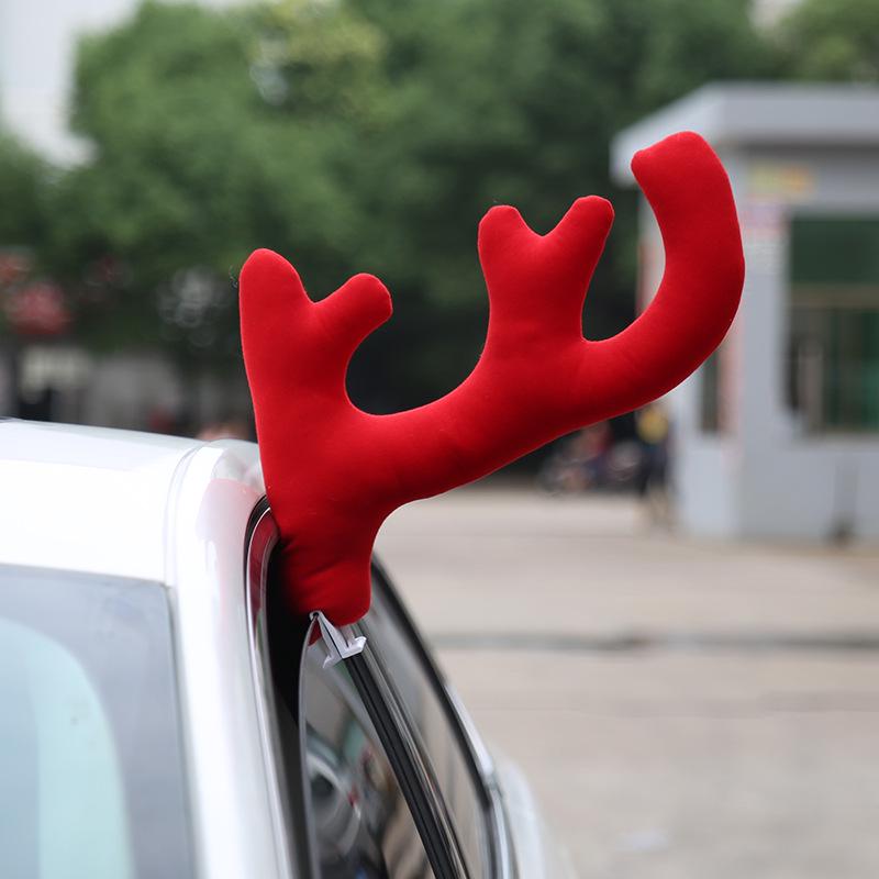 Car Christmas Decoration Elk Antler Car Vehicle Nose Horn Costume Decor Set Rudolph Christmas Reindeer Antlers Red Nose