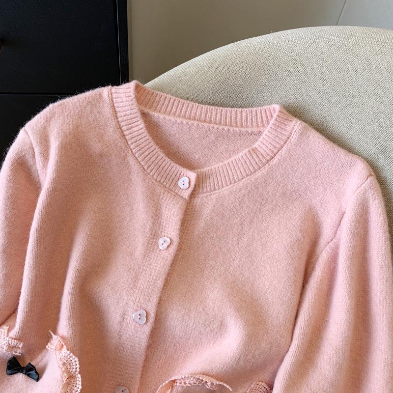 Autumn 2025 Embroidered Heart Button Knit Cardigan & Top Sweater for Women
