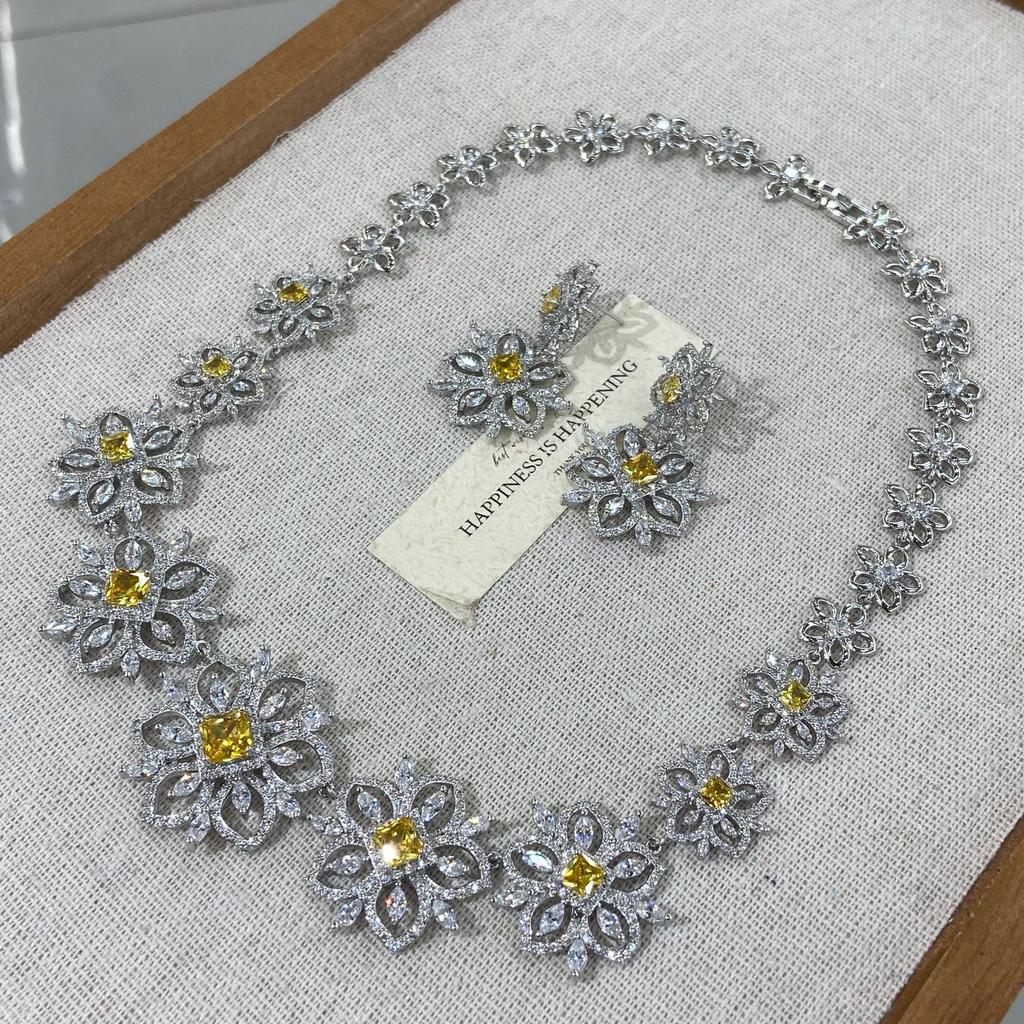 Accessories Pink Flower Necklace Ladies Dinner Wedding Dress Inlaid Zircon Big Flower Earrings Jewelry Crystal