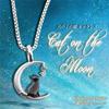 [L'AmoreEterno] Women's Necklace, Stainless Steel, Surgical Stainless Steel, Zirconia, Cat and Moon, Black, Gift, Birthday, Anniversary Present