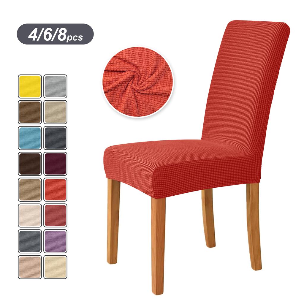 4PCS Stretch Dining Chair Covers Feature Textured Checked Jacquard Fabric High Back Chair Slipcover Thick Chair Protectors