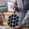 JUSTINLAU 14 Holes Frying Pan Octopus Balls Eggs Skillets Cast Iron Baking Pan with Wooden Handle Uncoated Home Barbecue Dish