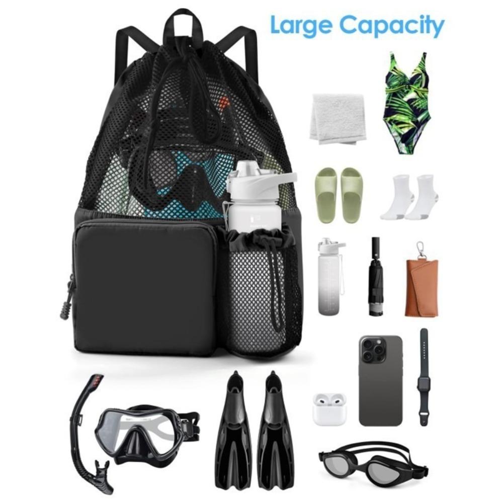 Nylon Drawstring Backpack with Wet Pocket Beach Backpack Durable Equipment Bag  Workout Gear