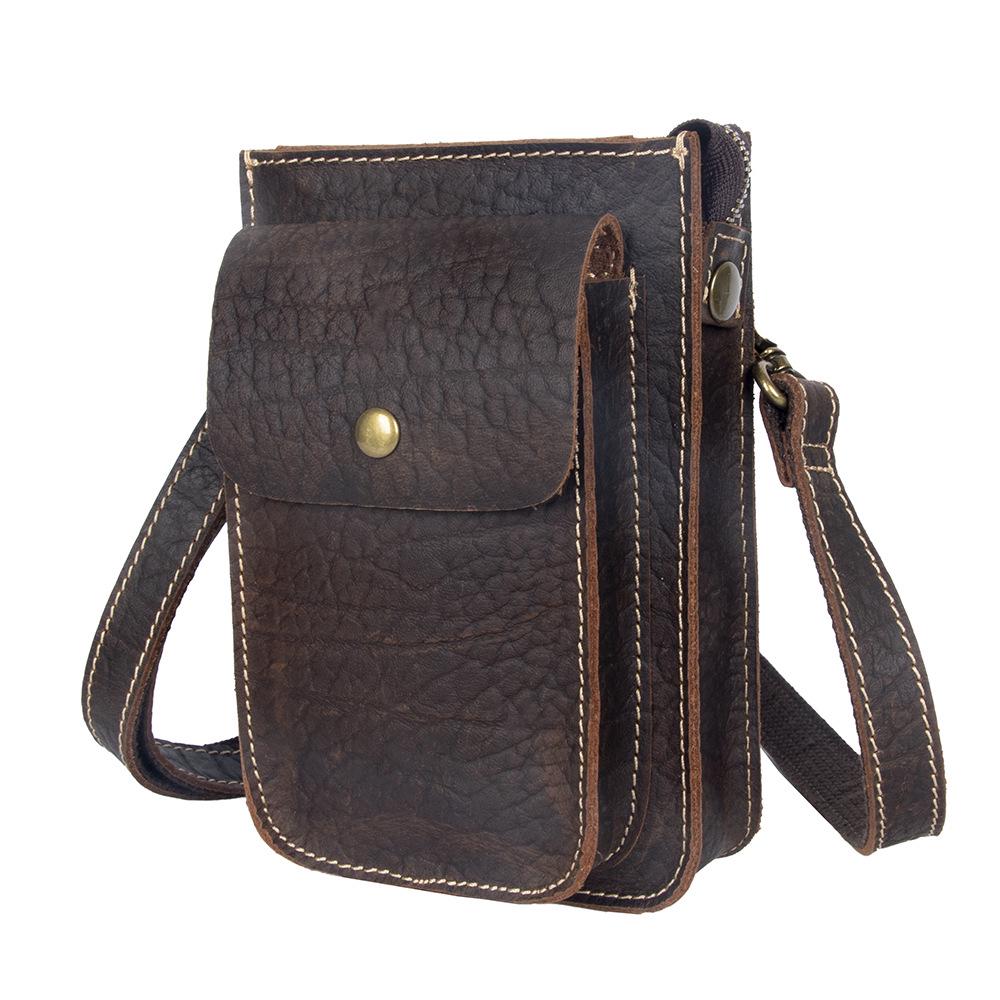 Pánská vintage ručně vyrobená kožená crossbody taška přes rameno z hovězí kůže s poutkem na opasek pro mobilní telefony