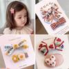 Korean 2pcs Kids Cute Flower Bow Pompoms Hairpins Plaid Embroidery Hairpins for Girls Baby Headwear Little Girl Hair Accessories