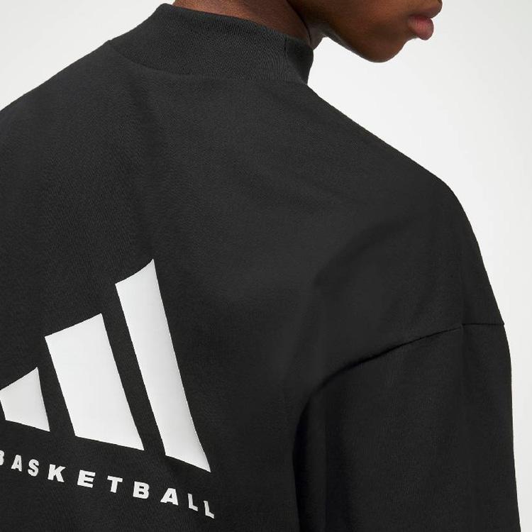 Adidas Originals Basketball Chapter 02 Series Long Sleeve Tee With Logo Print And Breathable Vintage Sport Design Unisex Tops Black IJ5554