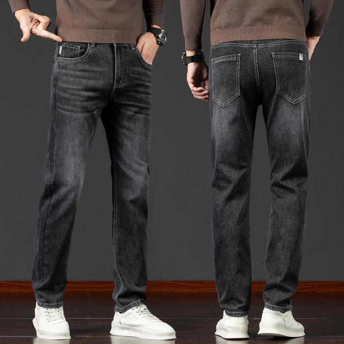 Autumn and winter velvet men's jeans, trendy youth retro loose elastic straight long pants for men