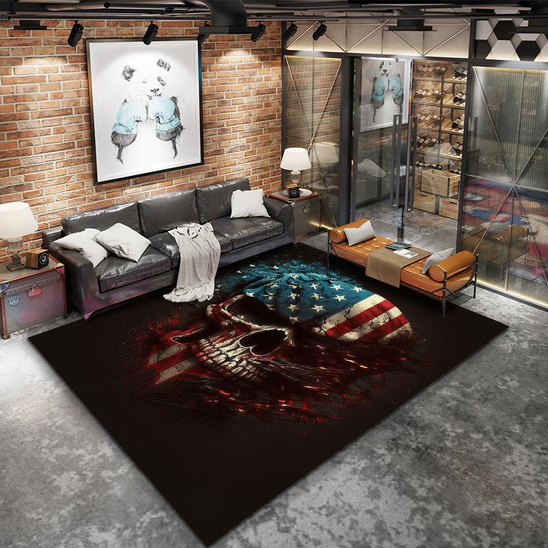 American Flag Dog SkullPattern Square Carpet,Area Rug,Carpet Rug for Living Room Bedroom Sofa Playroom Decor,Non-slip Floor Mat,Holiday Birthday Gifts
