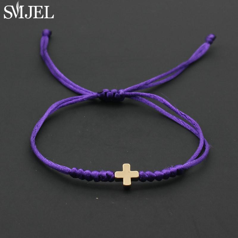 Vintage Tiny Cross Charm Handmade Adjustable Braided Bracelet for Women Lucky Black Red Rope Chain Bracelets New Year Gifts