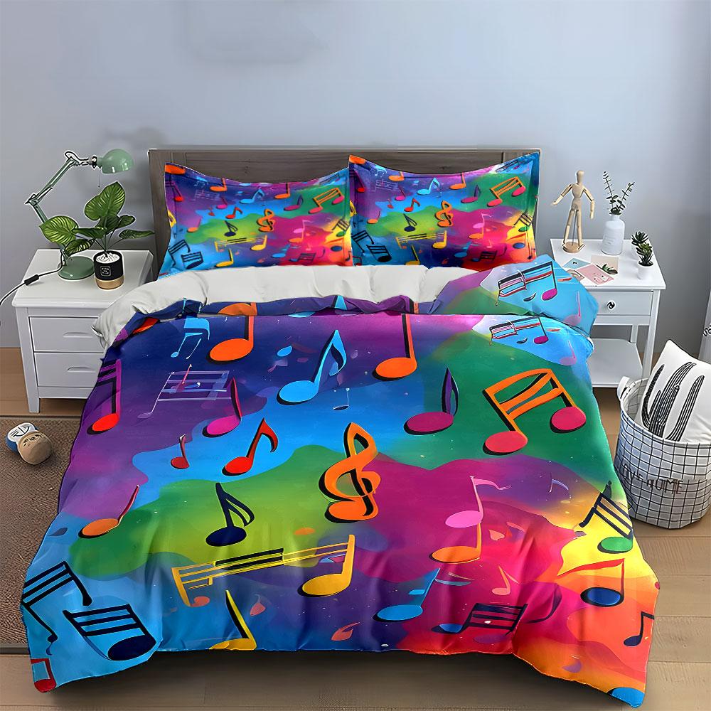 Colorful Musical Notes Bedding Bedding Duvet Cover Set Duvet Cover Pillowcases  (1 * Duvet Cover 2 * Pillowcases, Without Duvet Insert)