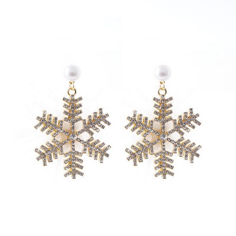 Weihnachts-Schneeflocken-Strass- & Perlen-Pompon-Ohrringe - Funkelnd Winterlich Leichter Luxus Schlankmachendes Gesichtsdesign