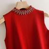 Gilet in Maglia Fatto a Mano Retrò Romantico con Perline ad Scollo Alto Senza Maniche per Donna Primavera/Estate 2026