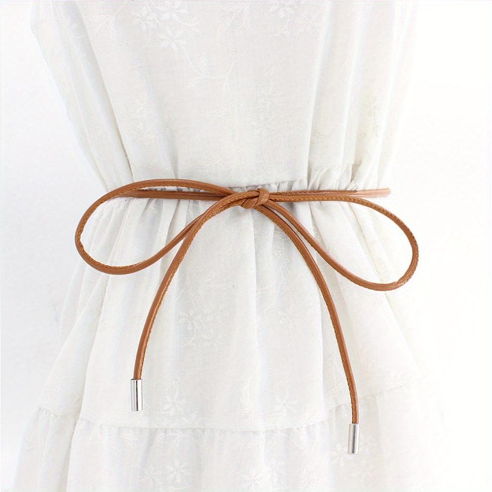 New Round Leather Rope Dresses Coat Decoration String Waist Belt for Women Solid Fashion Long Waist Chain Vintage Waistband